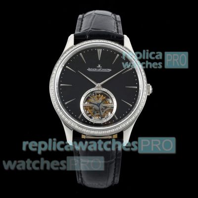 RMS Swiss Copy Jaeger-LeCoultre Master Ultra-Thin Tourbillon Black Face Diamond Watch 